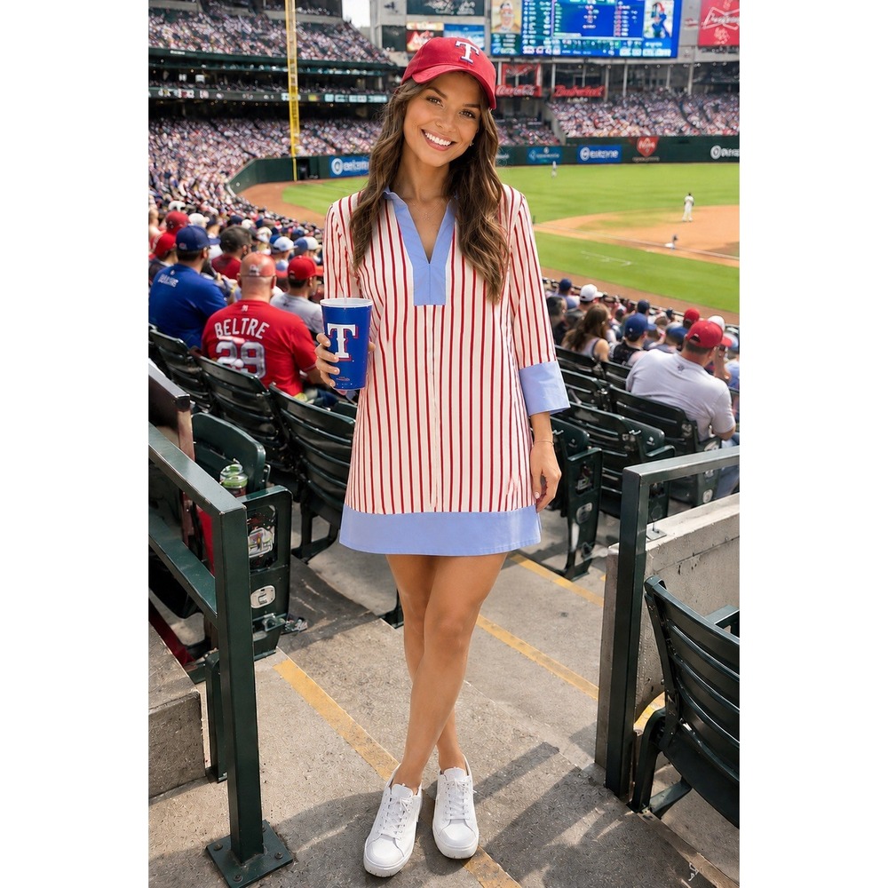 Entro Women's S Striped Block 3/4 Sleeve V-Neck Shift Mini Dress - Picture 4 of 12